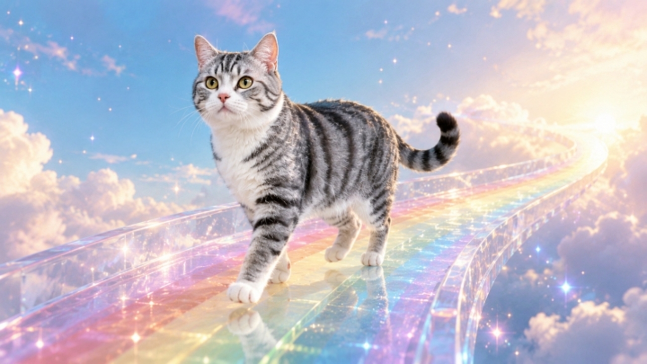 虹の日を渡る猫