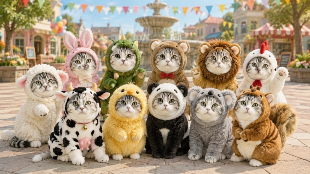 動物のコスプレして遊ぶ猫