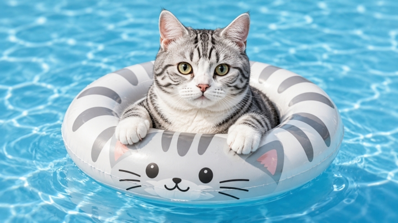 プールで泳ぐ猫