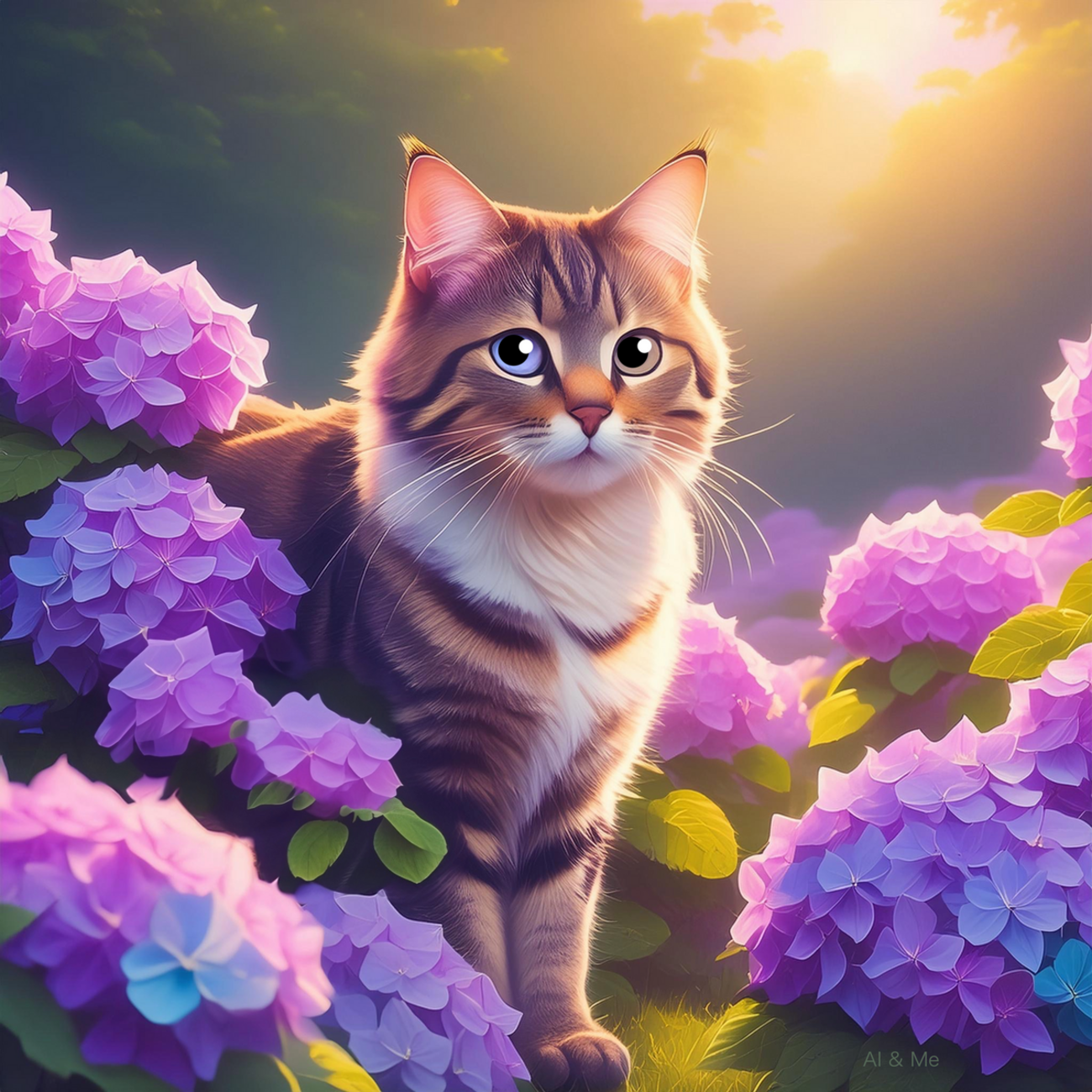 猫と紫陽花 - 画像生成AIと私
