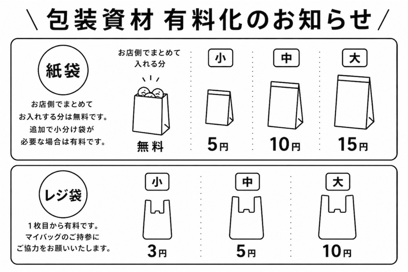 包装資材有料化のお知らせ - おかしなライオン