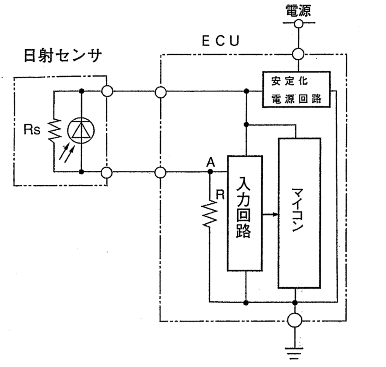 警察電話回線図 昭和24年￼ 平成17年3月実施1級小型問題23：オート・エアコンの日射センサ回路