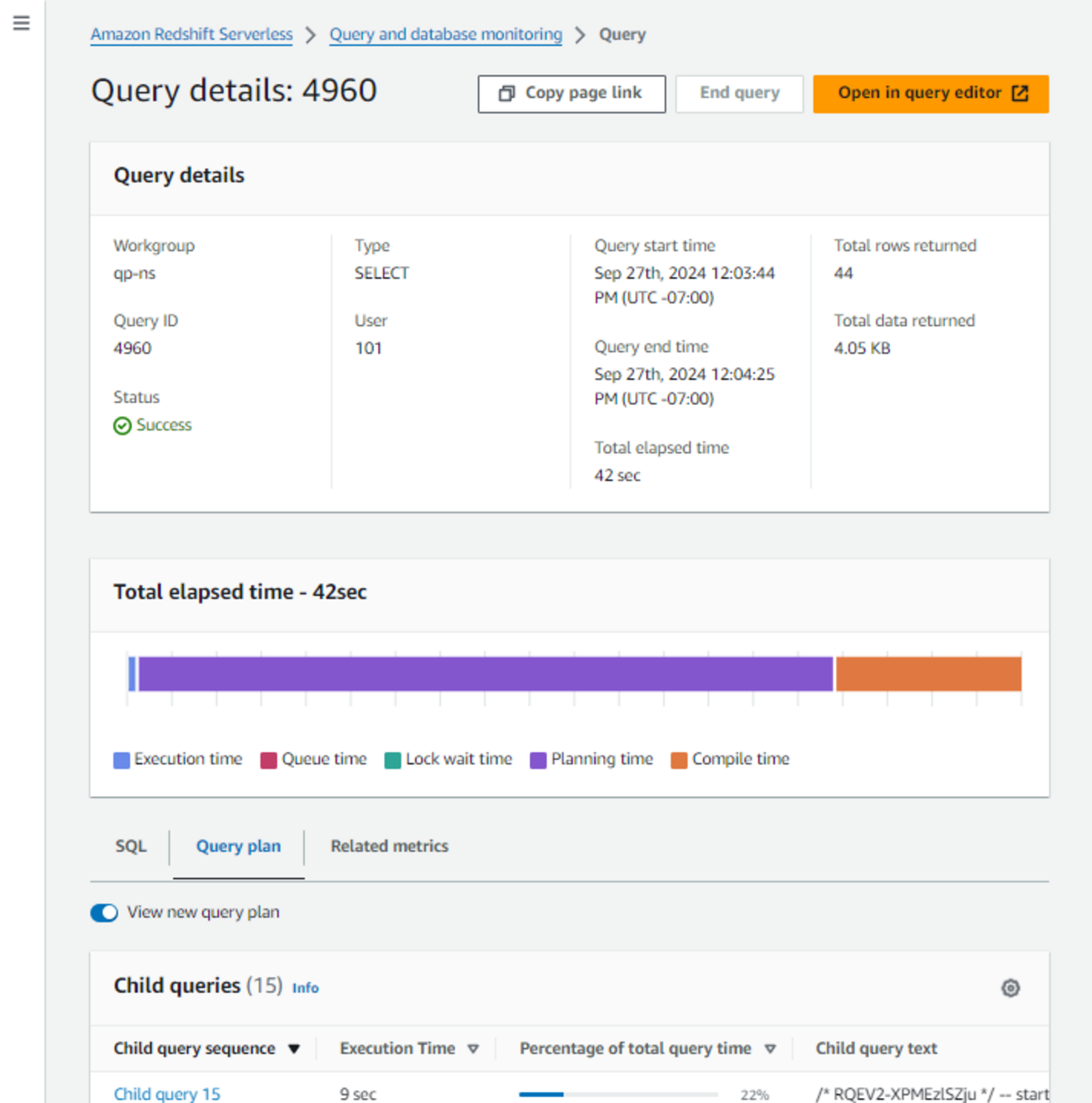 SYS_QUERY_HISTORY の execution_time は queue_time/lock_wait_time/planinng ...