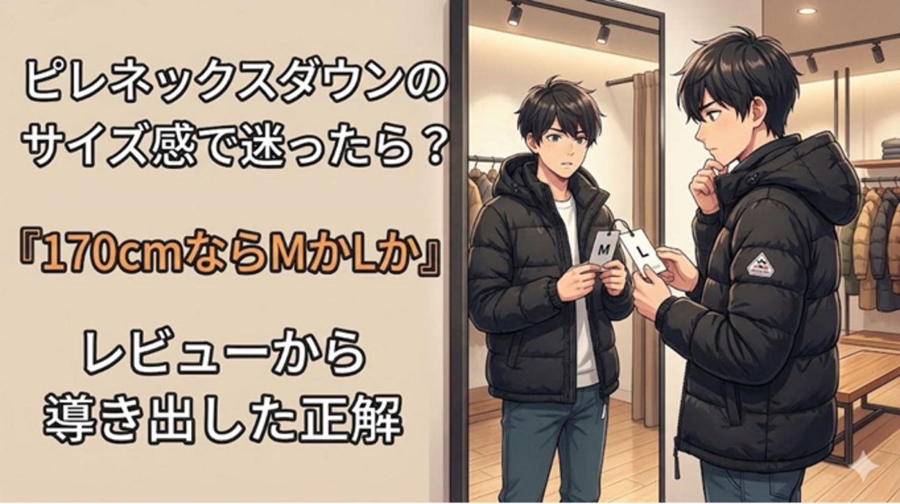 ピレネックスダウンジャケットのサイズ感で迷ったら？「170cmならMかL 