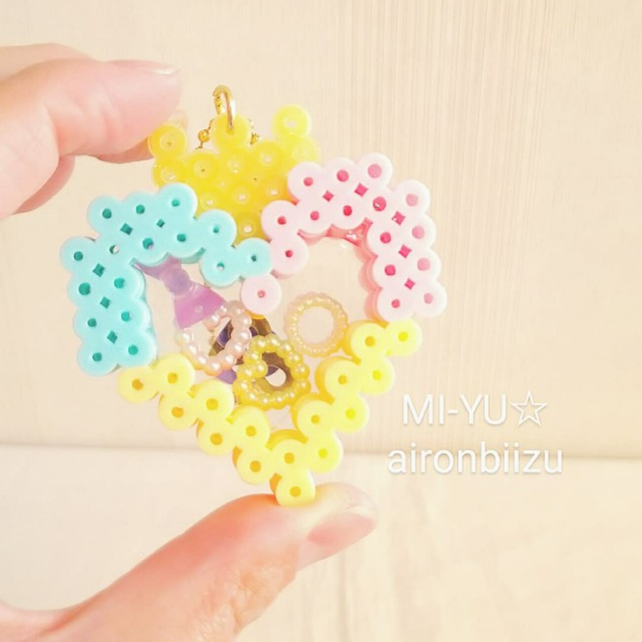 アイロンビーズ シャカシャカキーホルダー♡ゆめかわいいハート - MI 
