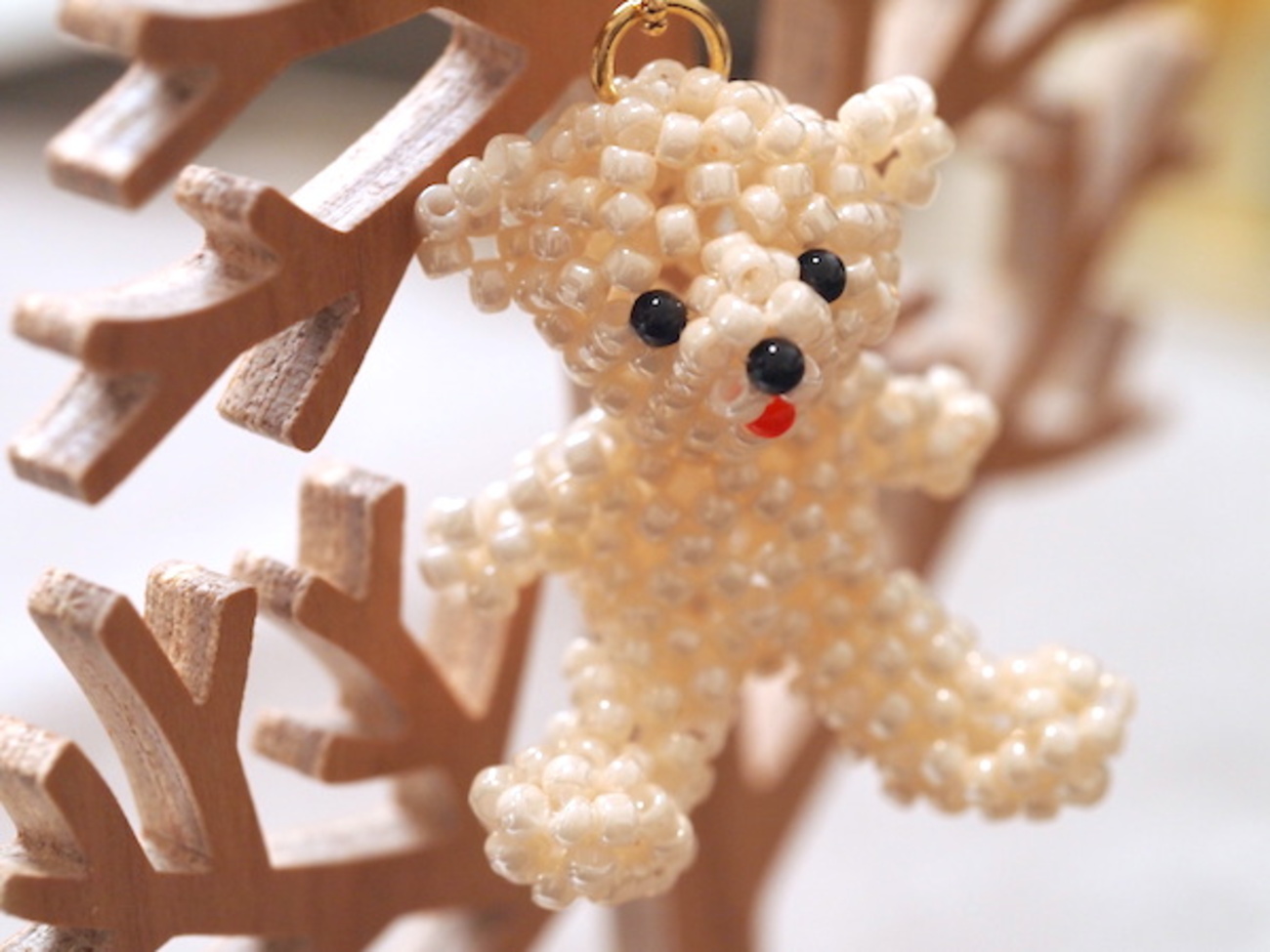 パールベア　テディベア　ビーズ ビーズ編みのクリスマスオーナメント ホワイトベア [Beads Bear