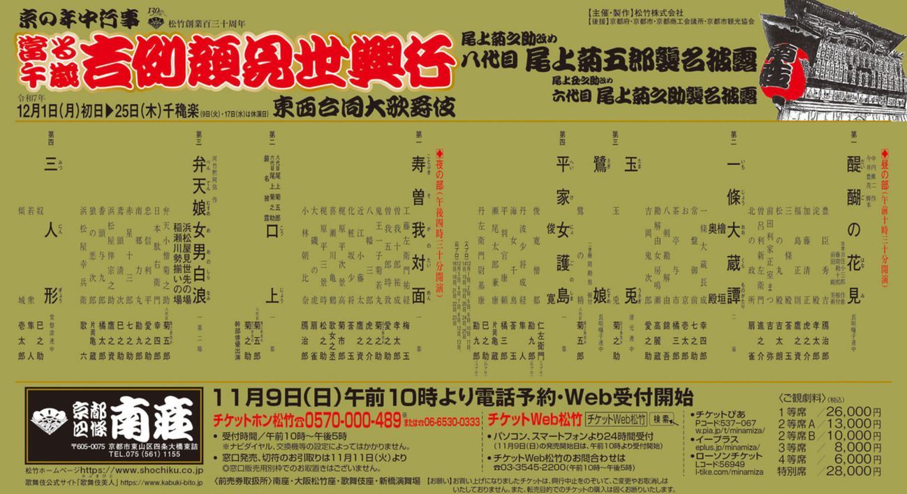 南座吉例顔見世興行 八代目尾上菊五郎六代目尾上菊之助襲名披露の演目 
