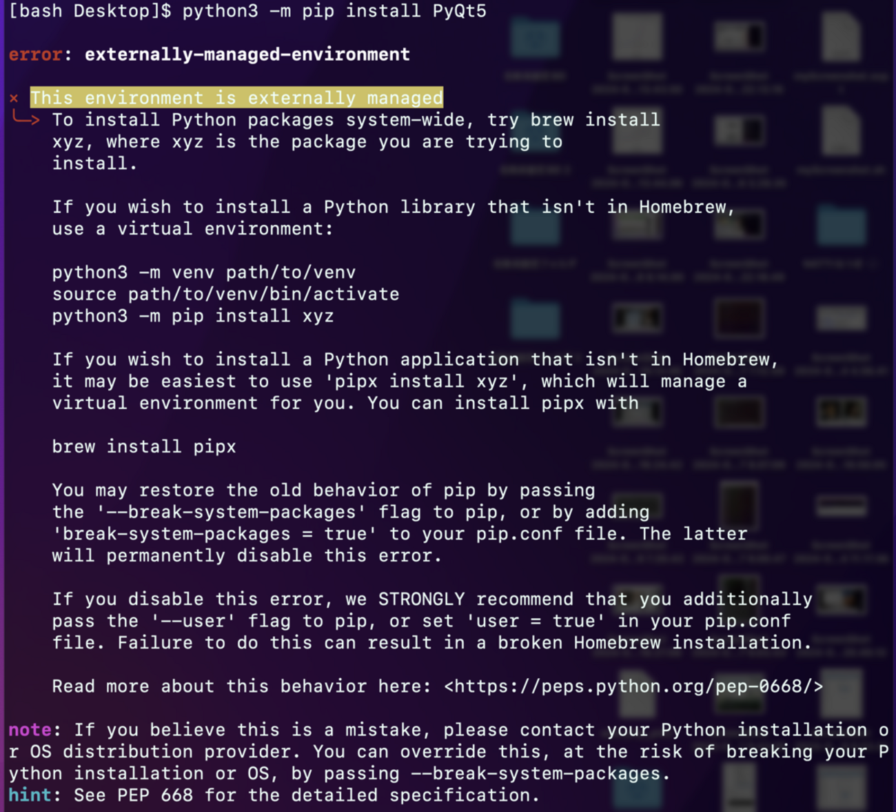 python3 -m pip install で「This environment is externally managed」エラーが出たら  --break-system-packages をつける - min117の日記