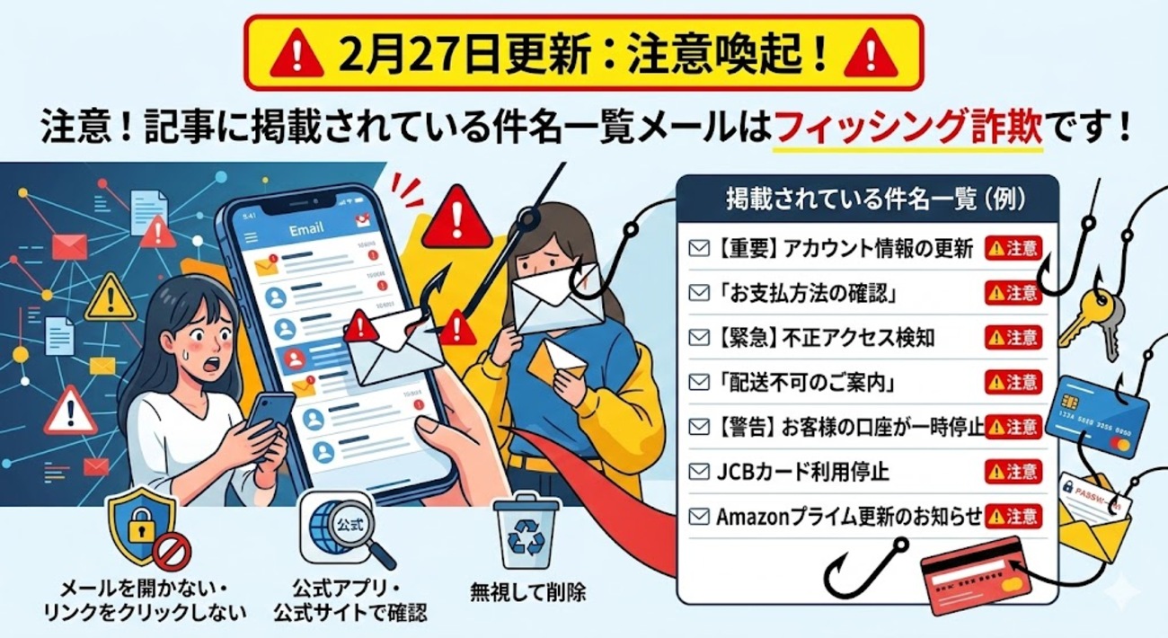 2月27日更新：注意！件名が一覧にあるメールはフィッシング詐欺の可能