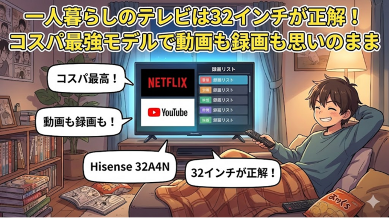 一人暮らしの32インチテレビはハイセンス 32A4Nが正解！コスパ最強 