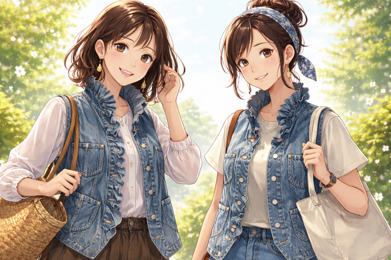 45R「麦比古デニムのフリルワークベスト（重）」を徹底解説｜素材の 