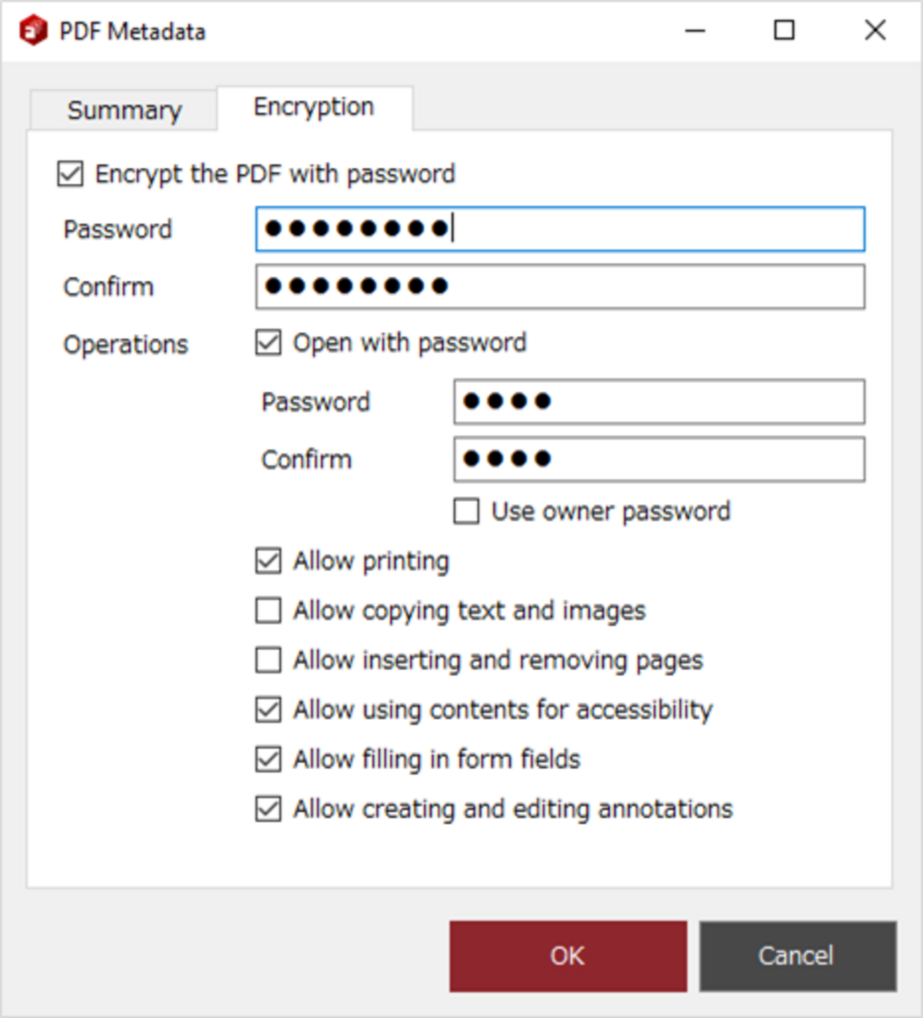 CubePDF Page encryption settings - Cube Docs