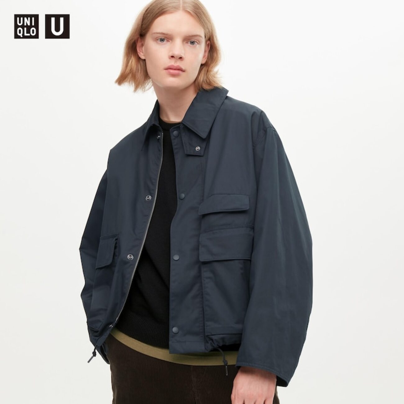 UNIQLO U 2022aw ユーティリティショートブルゾン ブルー L 【公式通販】