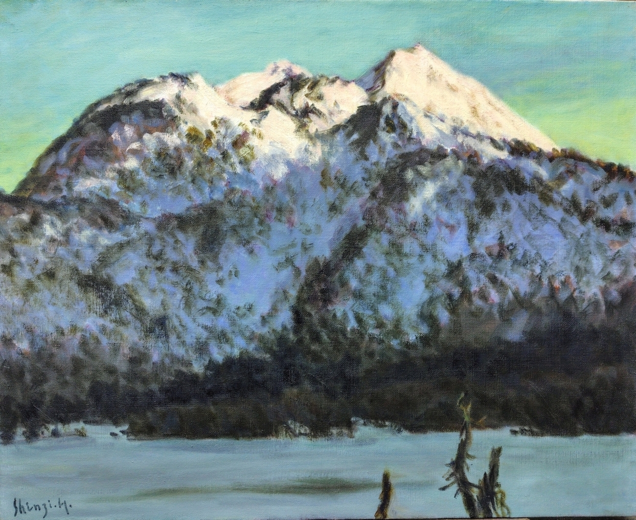 厳冬の朝陽 2005 F15 絵画 油絵 油彩画 風景画 アート 燧ヶ岳 尾瀬 