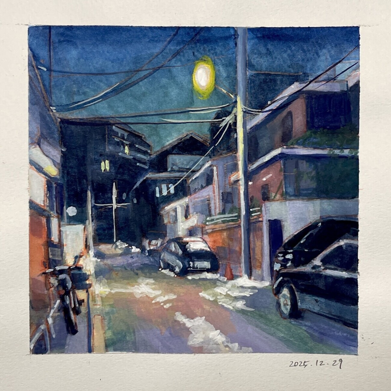 ガッシュで描く 一日一絵 路地裏『ソウル弘大』ホルベイン不透明水彩