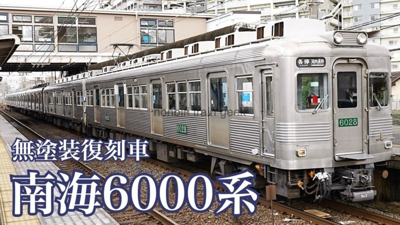 南海高野線の列車を撮影する 6000系 ステンレス無塗装復刻車
