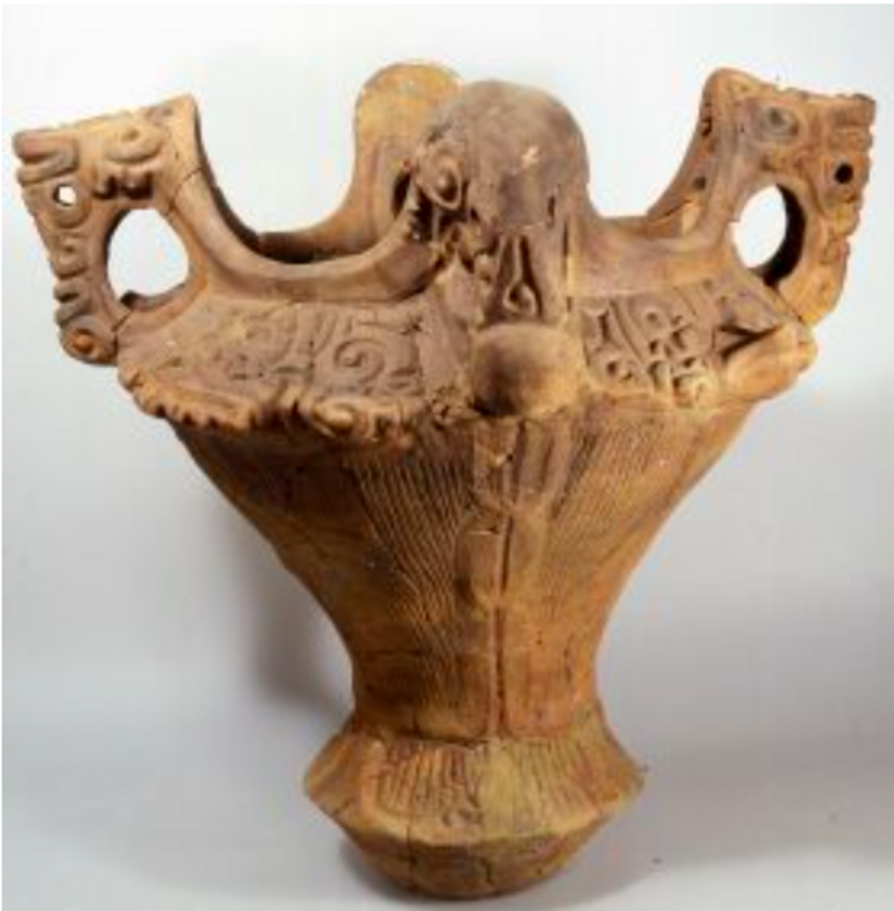 古代メキシコ産　土器　 水亀　水差し　縦縞模様 古代メキシコ産 土器 水亀 水差し 縦縞模様 （縄文文明の芸術