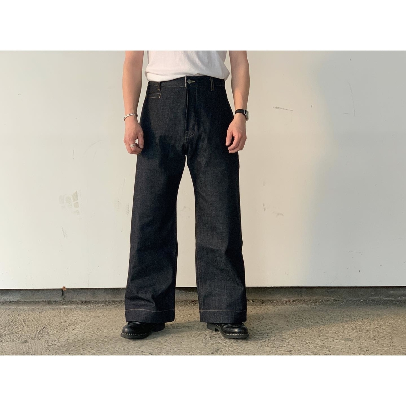 STUDIO NICHOLSON / PYAD SELVEDGE DENIM SUEDE-HEAD SLACK - Burnish  