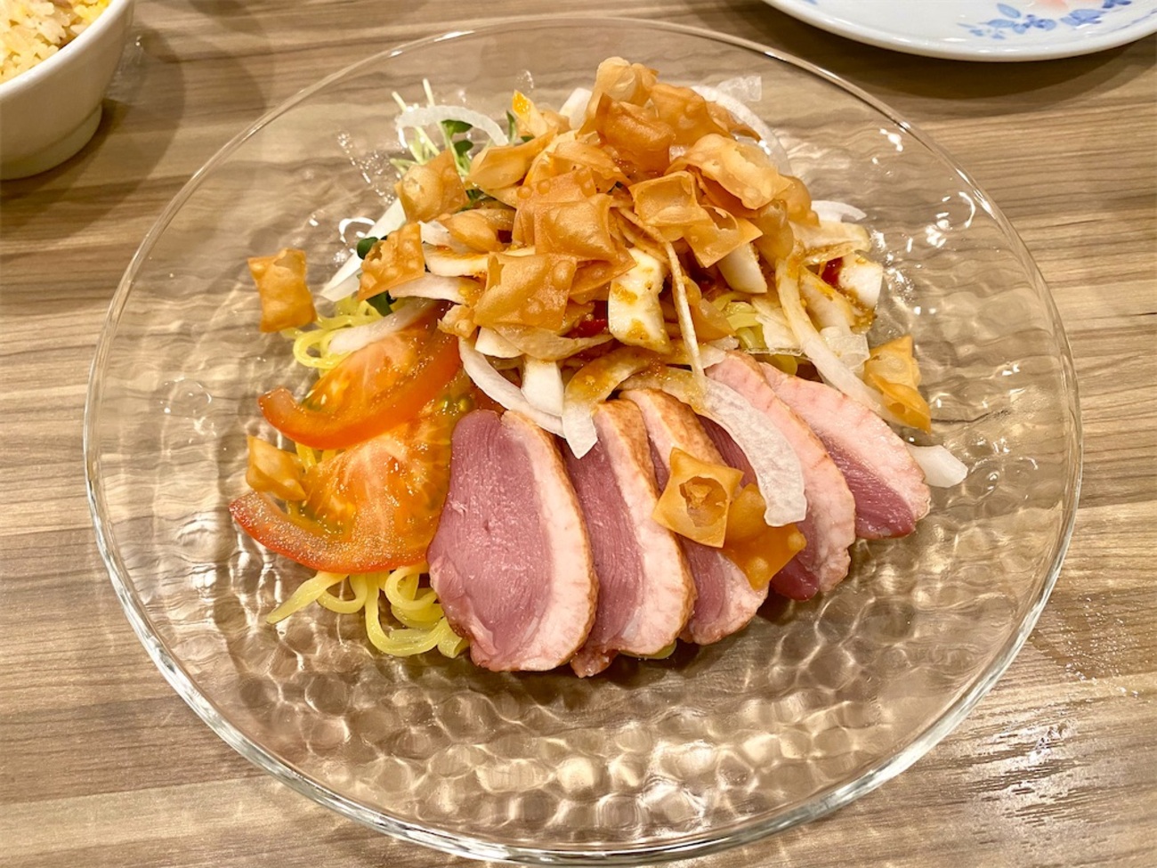 開楽（池袋）鴨の冷静辛味冷やし＋半炒飯＋ジャンボ餃子 - 音•麺•酒