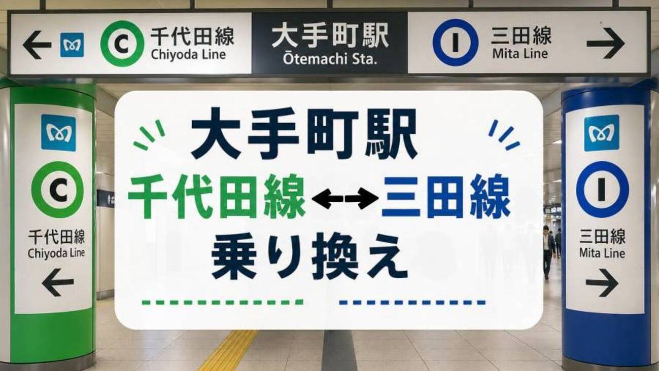大手町駅 千代田線⇔三田線の乗換方法【所要時間/乗車位置/道順