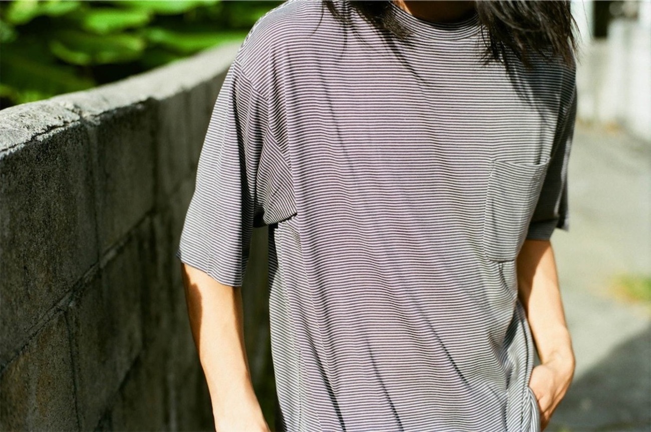 COMOLI サマーウール天竺 Tシャツ ネイビーボーダー サイズ3