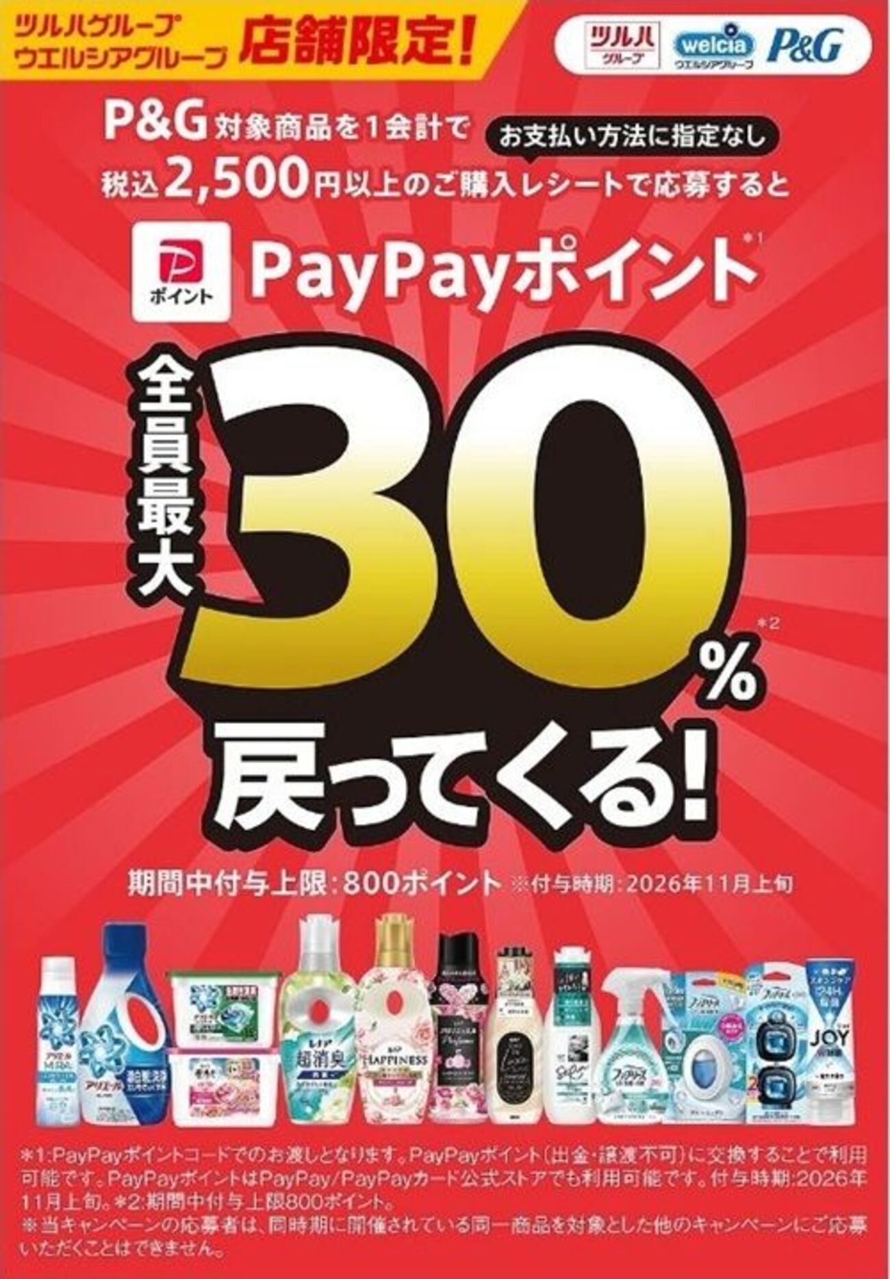 2026/6/30まで！P&Gの対象商品を購入すると、PayPayポイント最大30 