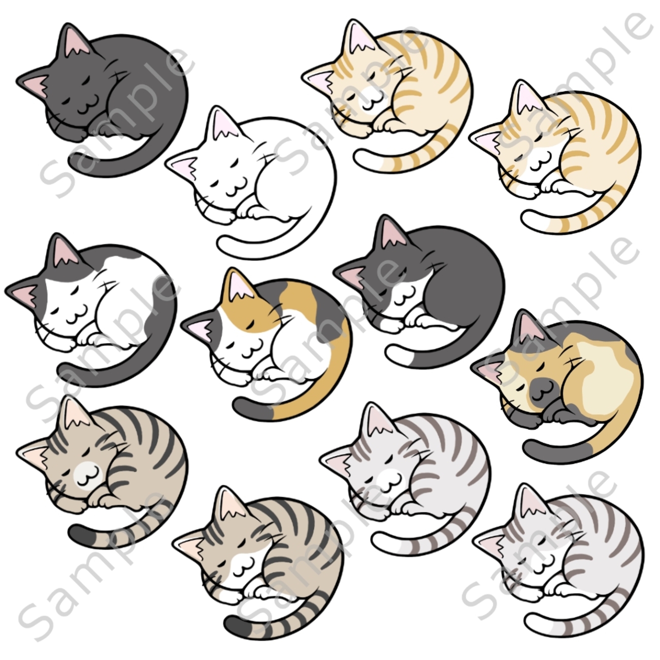 猫のイラスト素材 丸くなって寝る猫 - むぎわらスタンプ