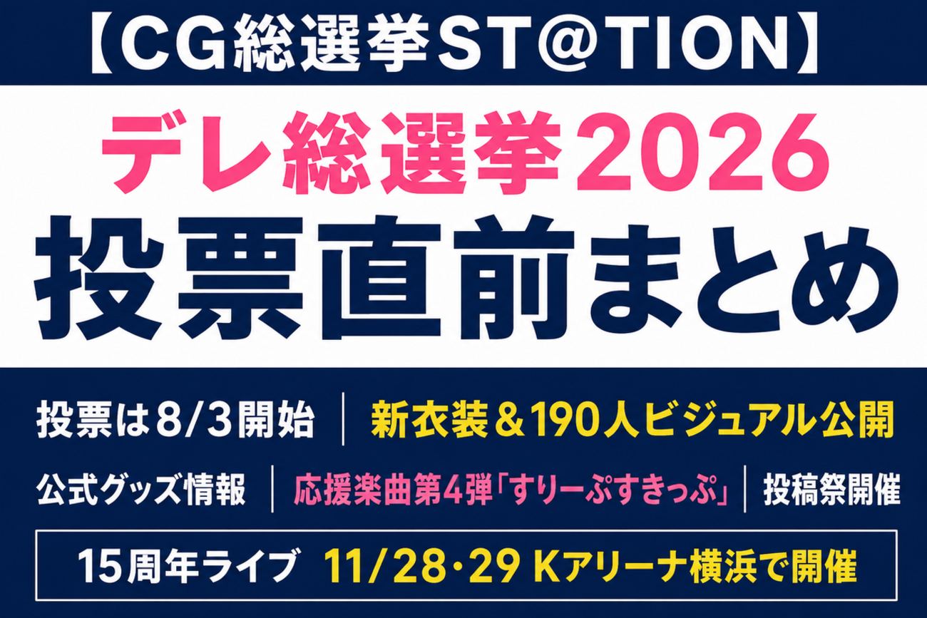 【CG総選挙ST@TION】デレ総選挙2026投票直前・新衣装・15周年ライブ発表まとめ