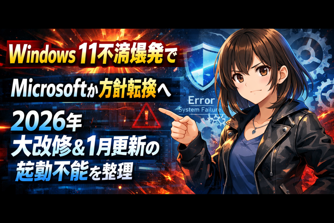 Windows 11不満爆発でMicrosoftが方針転換へ 2026年「安定性最優先」大改修と1月更新の起動不能問題を整理する - エラー大全集
