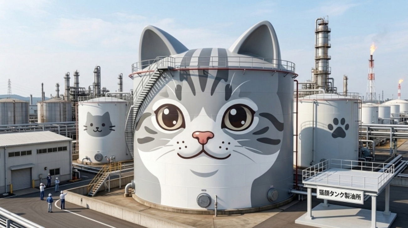製油所のタンクになった猫