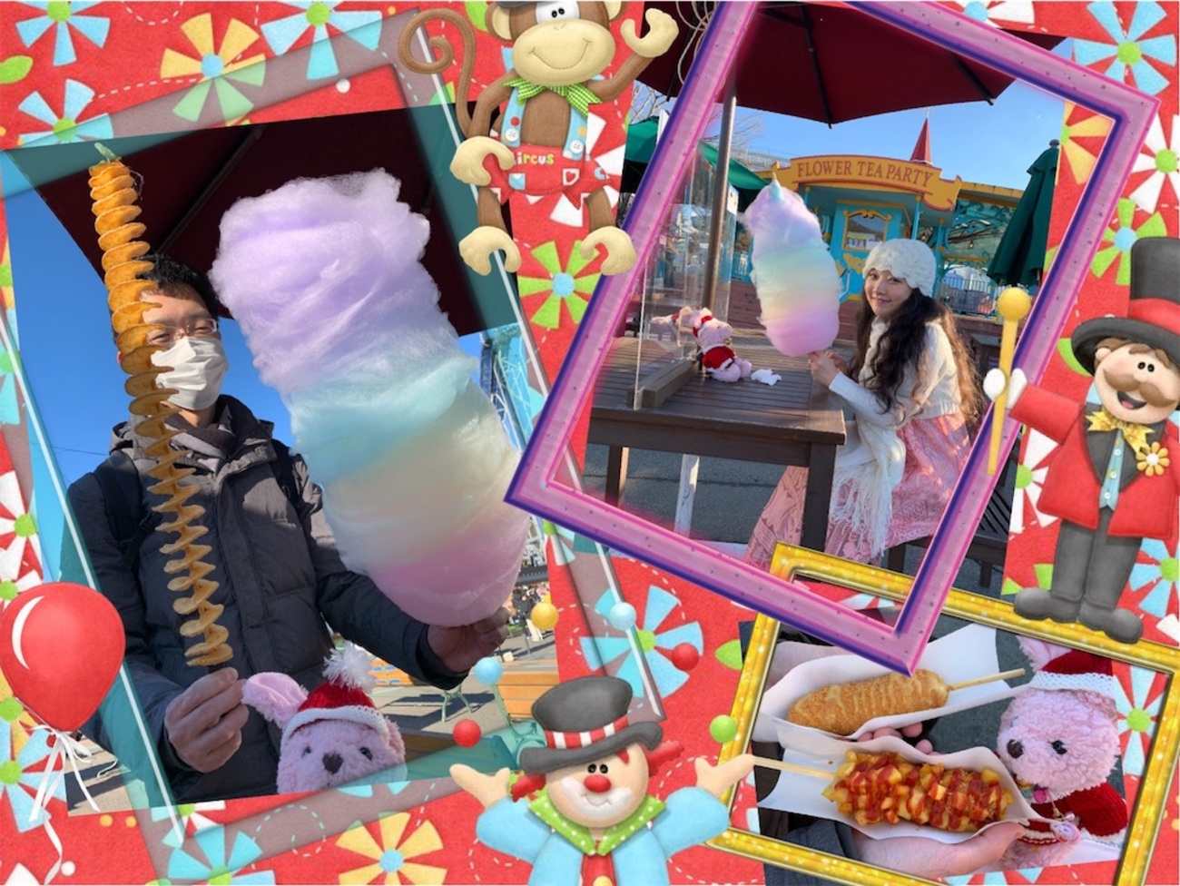 ビッグわたあめとスーパーロングフライドポテトとチーズドッグ