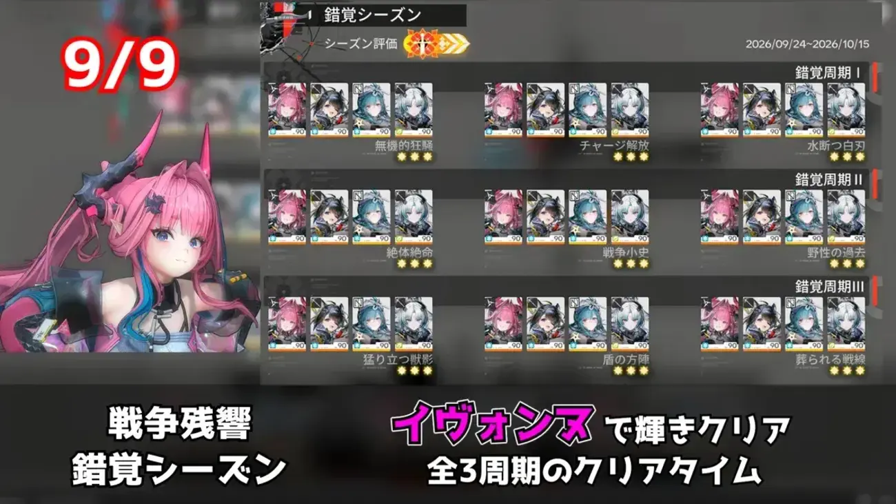 【エンドフィールド】戦争残響 錯覚シーズン攻略｜イヴォンヌで全9ステージ輝きクリア！編成・タイムまとめ