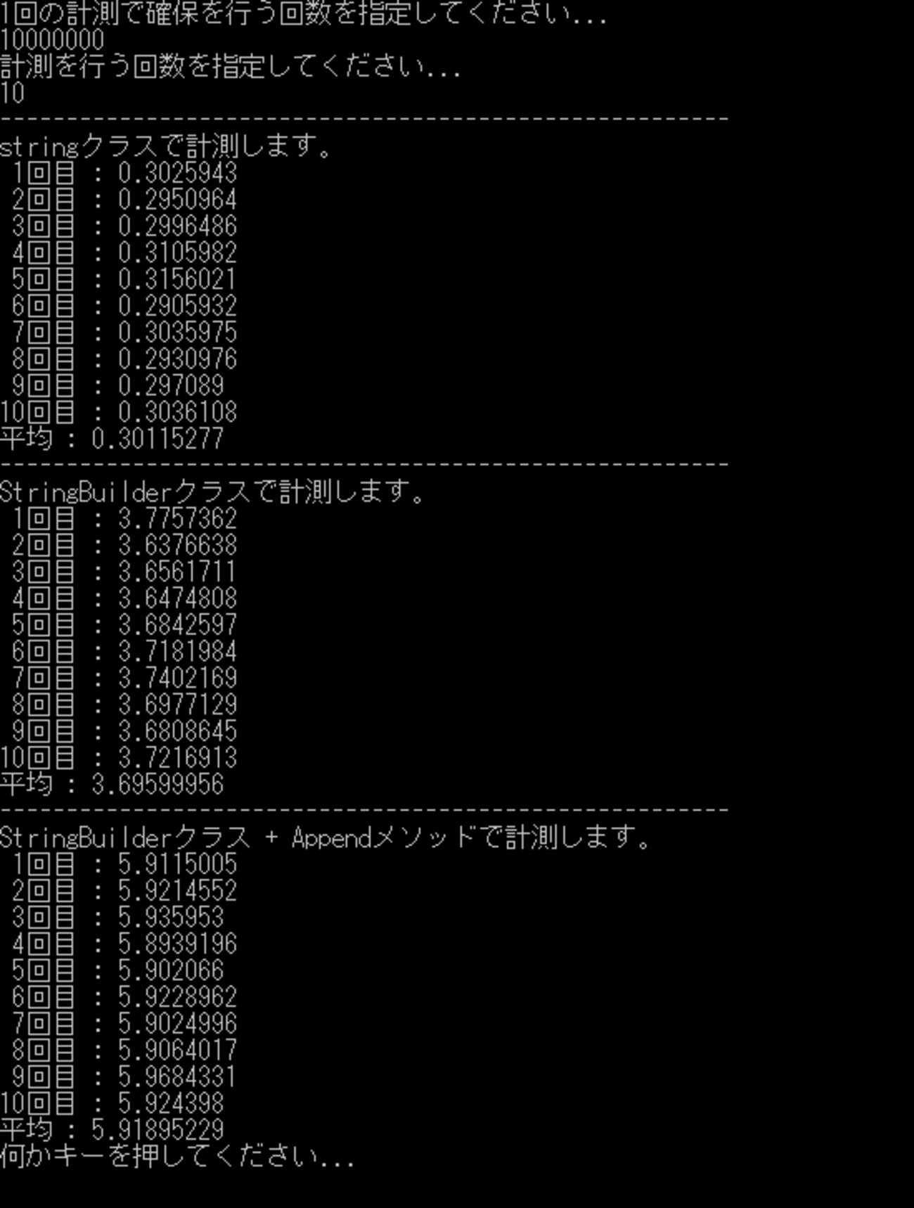 StringBuilderをstringと同じだけ作ると、どれほど遅いのか
