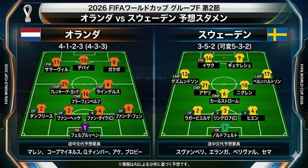 2026W杯】AIによるオランダvsスウェーデンの見どころ - Hakaru
