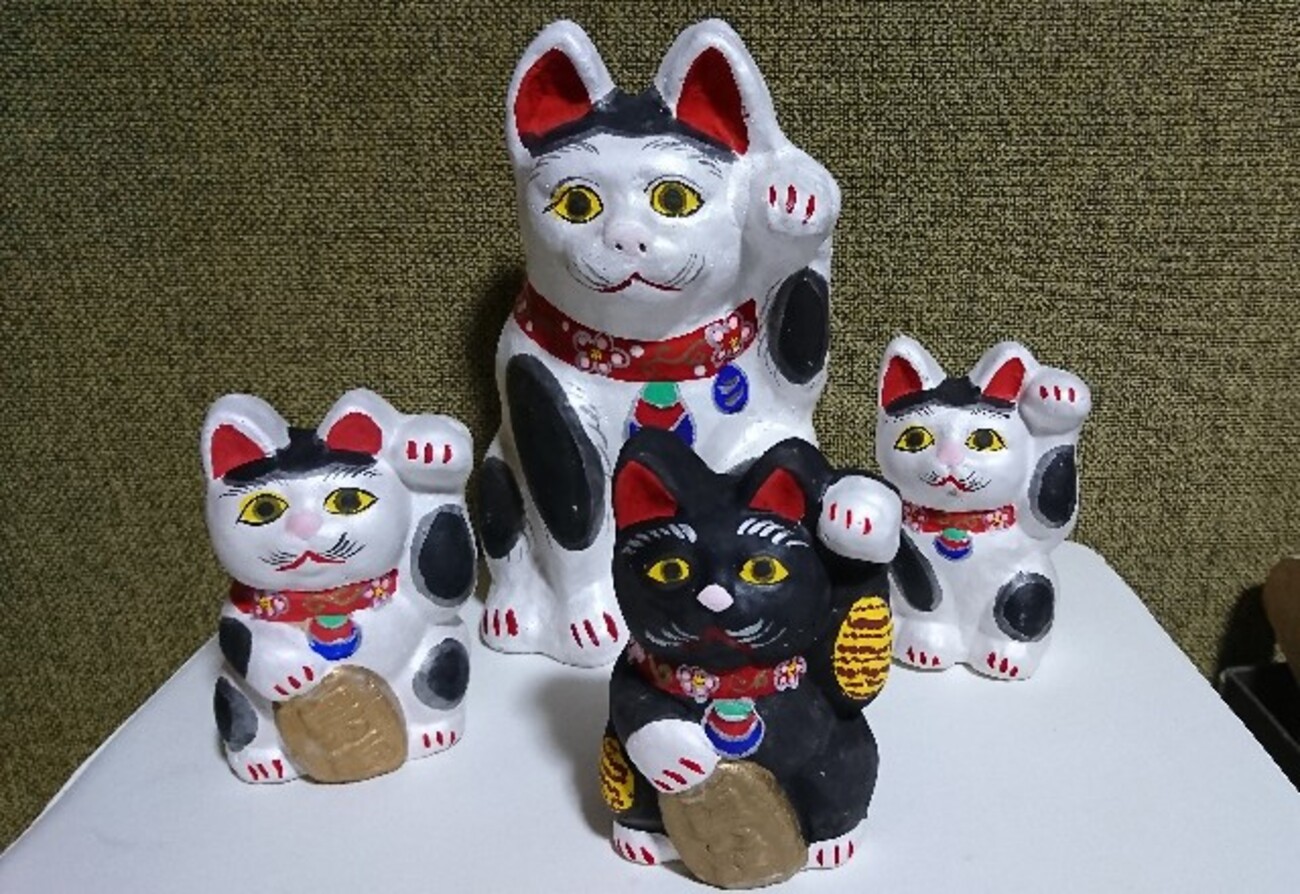 招き猫(白) 大 まねきねこ 起人形 中島一夫 招き猫85の2【愛知】起土人形 -