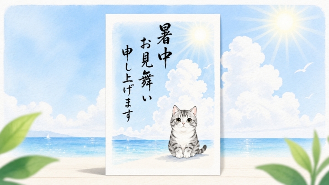 暑中見舞いのハガキになった猫