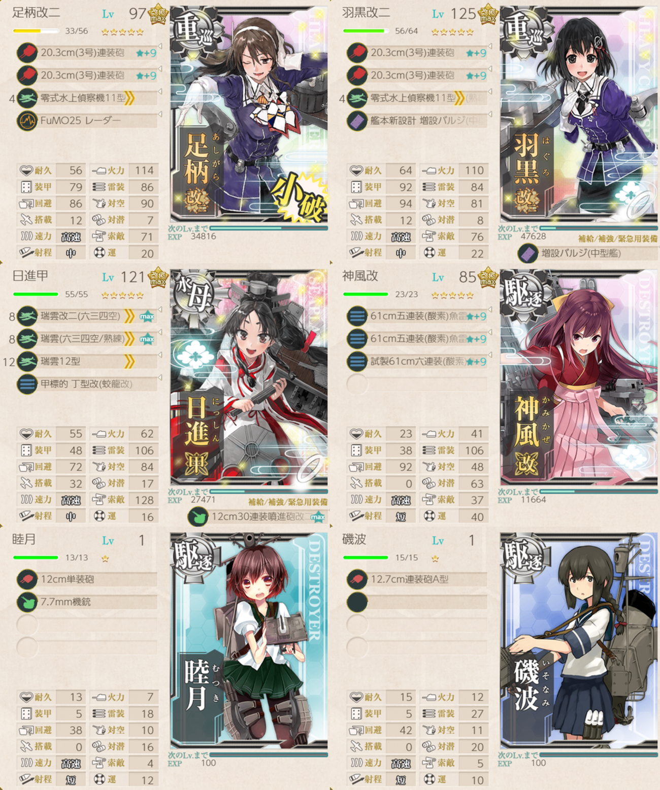 7-3-2 羽黒,神風,足柄,日進+バイト駆逐2 - 艦これ 編成メモなど