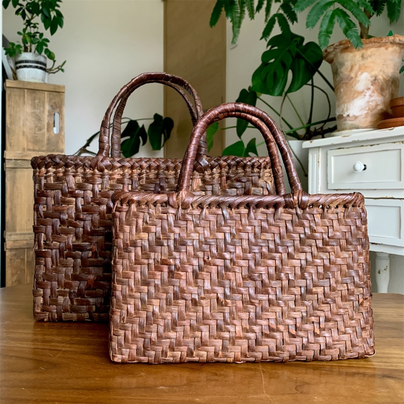 国産山葡萄 山葡萄籠バッグ 細ひご網代編み 一番皮 内布あり Lサイズ