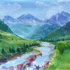 NHK 柴崎先生『3か月でマスターする絵を描く』空気遠近法で美しい山々を描いてみようね