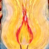 水彩画　火の絵