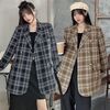 チェック柄 テーラードジャケット ルーズ 韓国ファッション レディース ジャケット ダブルブレス