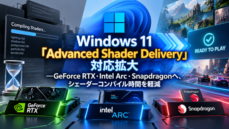 Windows 11「Advanced Shader Delivery」対応拡大―GeForce RTX・Intel Arc・Snapdragonへ、シェーダーコンパイル時間を軽減