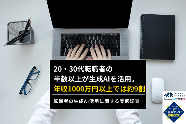 直近1年以内に転職した20・30代正社員の半数以上が生成AIを活用。年収1000万円以上では生成AI活用率が約9割に