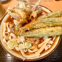 【移転オープン】立ち食いそば あさだけ（大島）肉納豆きしめん＋ミョウガ天＋オクラ天