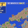 夜だるま地震速報『最大震度3/山口県北西沖』