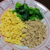 三色そぼろ丼☆わかめともやしのお味噌汁