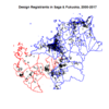 佐賀県と福岡県における意匠の登録者:境界を含むプロット