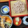 名水の里で、十割蕎麦のざるそばに、野菜天丼