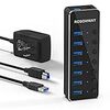 ROSONWAY USB ハブ 3.0 電源付き 7ポートUSB HUB アルミ製 5Gbps高速転送 セルフパワー USB3.0 ハブ 独立スイッチ付 5V/2A ACアダプタ付き