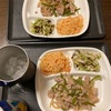 豚ばらピーマン玉ねぎ炒め、マヨ明太子パスタ、白菜塩昆布　20231025